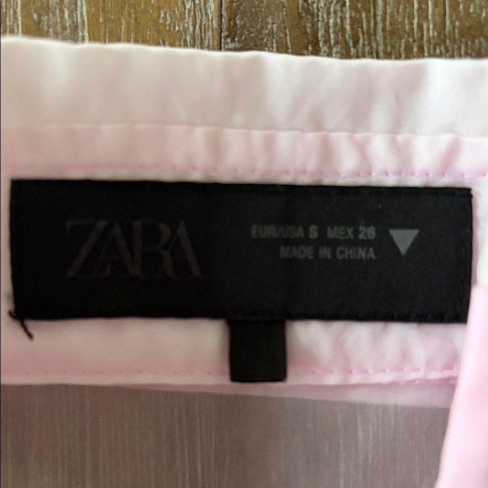 Zara Light Pink Sheer Panel Button-Up Shirt - size Small - Picture 2 of 3